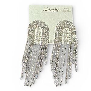 Natasha Couture Silver Cubic Zirconia Fringe Earrings